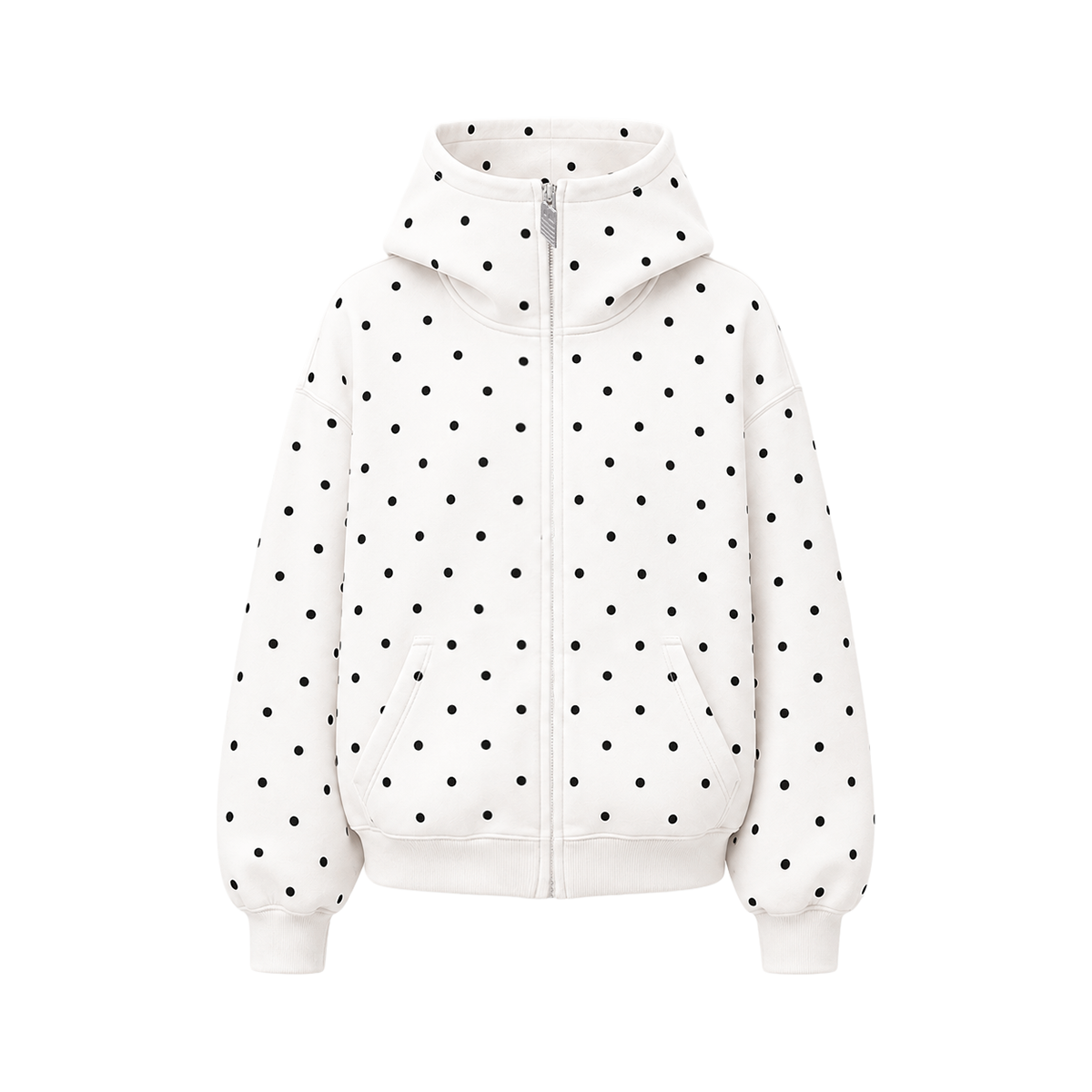 High Neck Dot Zip Hoodie in White (Back Profile & Fit Detail) - FDR Zip Up Oversized Hoodie - Premium Heavyweight Fleece Sweatshirt | FDR Studios
