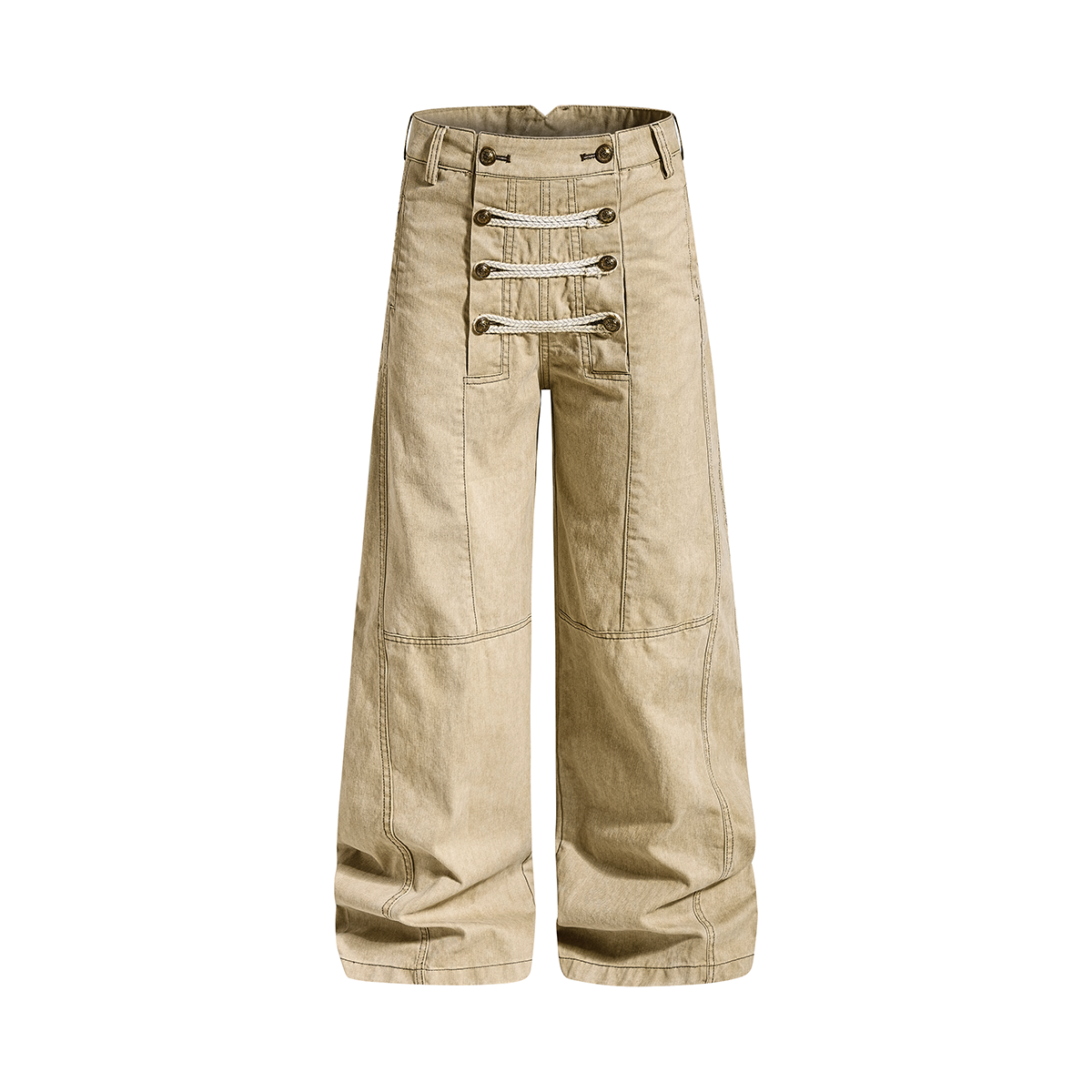 Frog-Button Wide Jeans