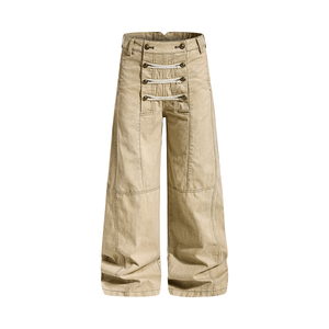 Frog-Button Wide Jeans
