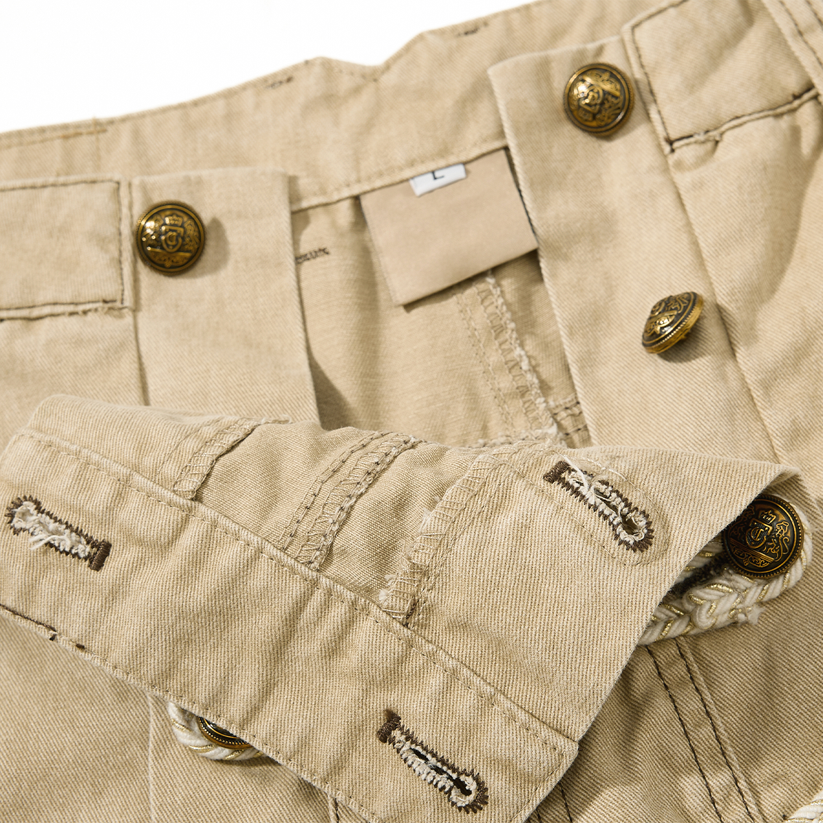 Frog-Button Wide Jeans