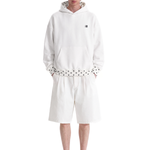 Dot Trim Pullover Hoodie in White (Fabric Texture & Close-Up Stitching Detail) - FDR Oversized Heavyweight Hoodie - Official Streetwear Sweatshirt | FDR Studios
