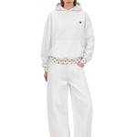 Dot Trim Pullover Hoodie in White (Side Angle & Oversized Silhouette Perspective) - FDR Oversized Heavyweight Hoodie - Official Streetwear Sweatshirt | FDR Studios