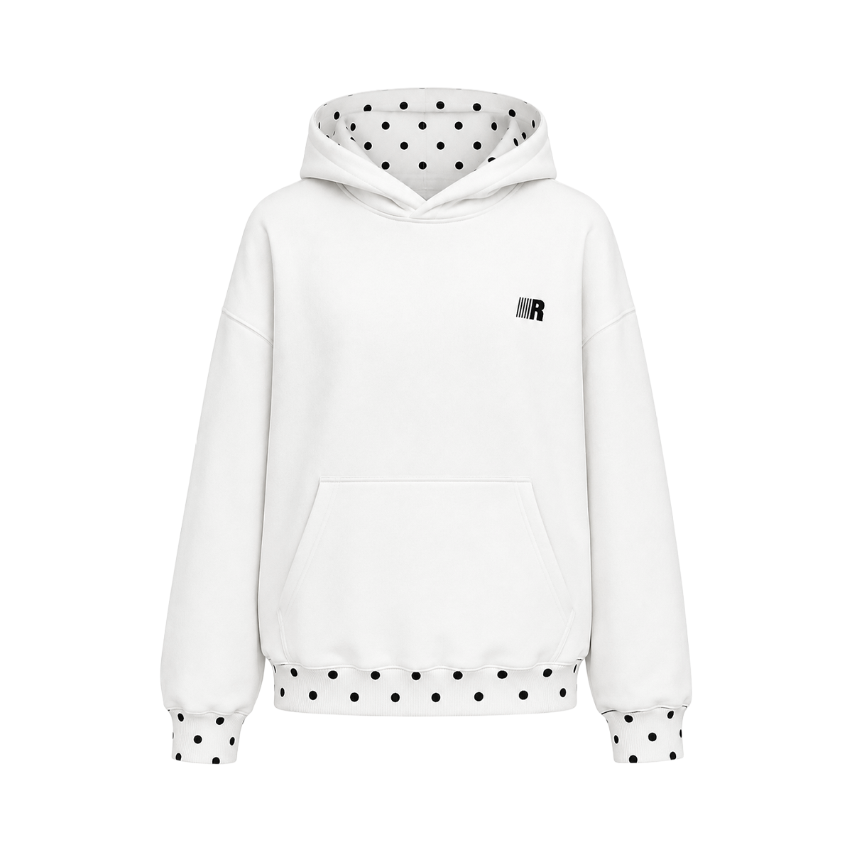 Dot Trim Pullover Hoodie in White (Back Profile & Fit Detail) - FDR Oversized Heavyweight Hoodie - Official Streetwear Sweatshirt | FDR Studios