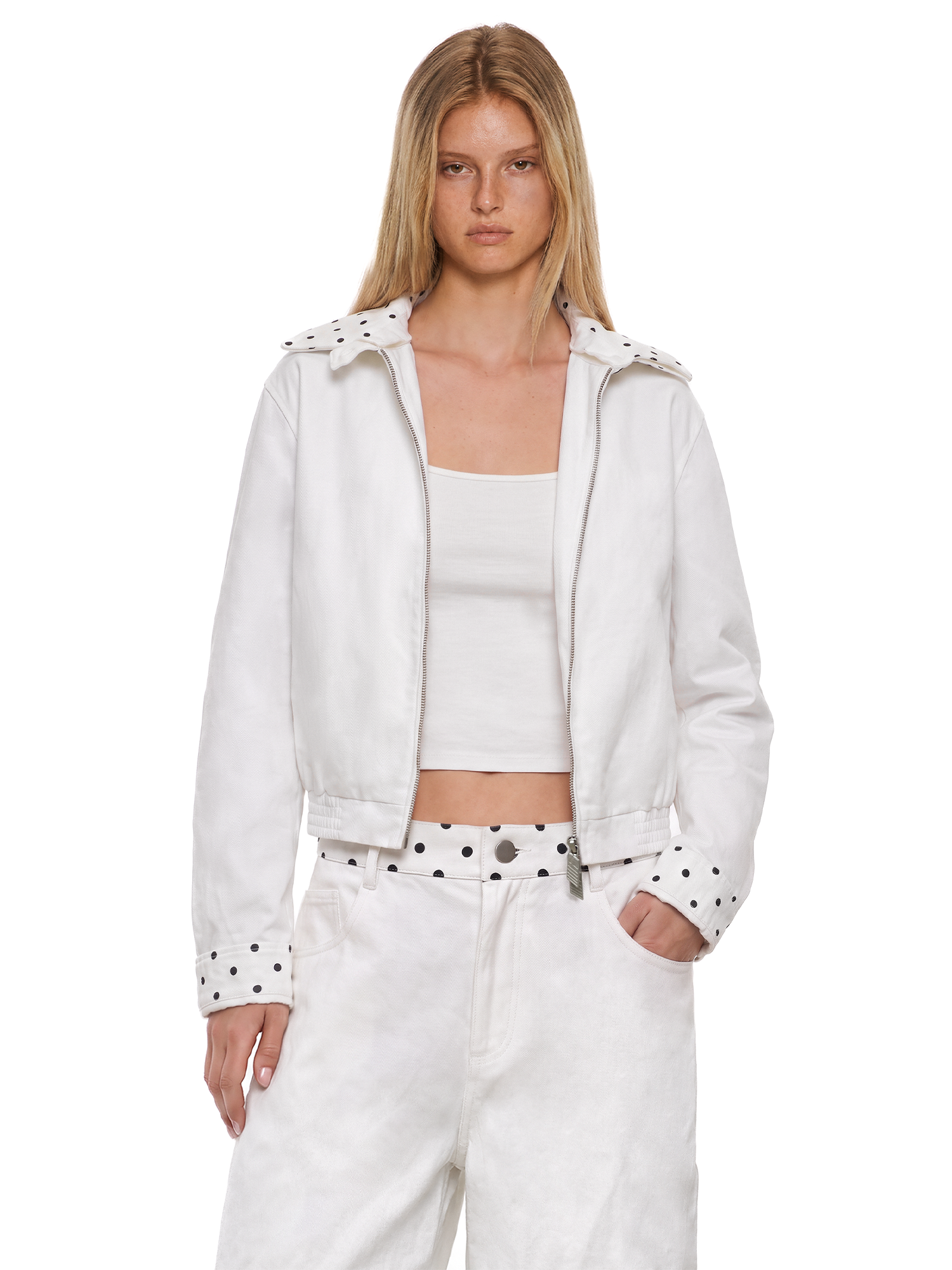 Polka Dot Zip Jacket Baggy Jeans in Top (Back Profile & Fit Detail) - FDR Heavyweight Streetwear Outerwear Jacket - Premium Archive Fashion | FDR Studios