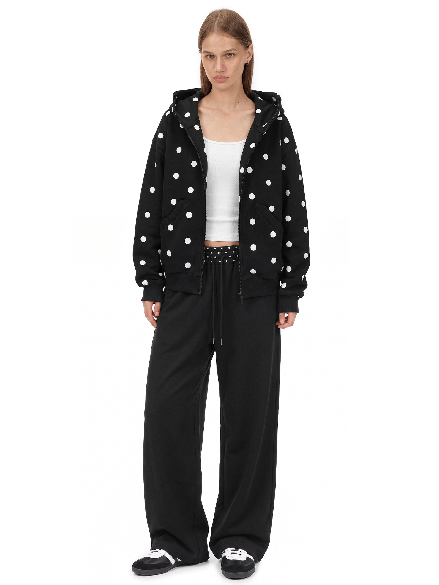 Polka Dot Chic Hoodie - Close-up Material & Design Feature - Streetwear Aesthetic | FDR Studios