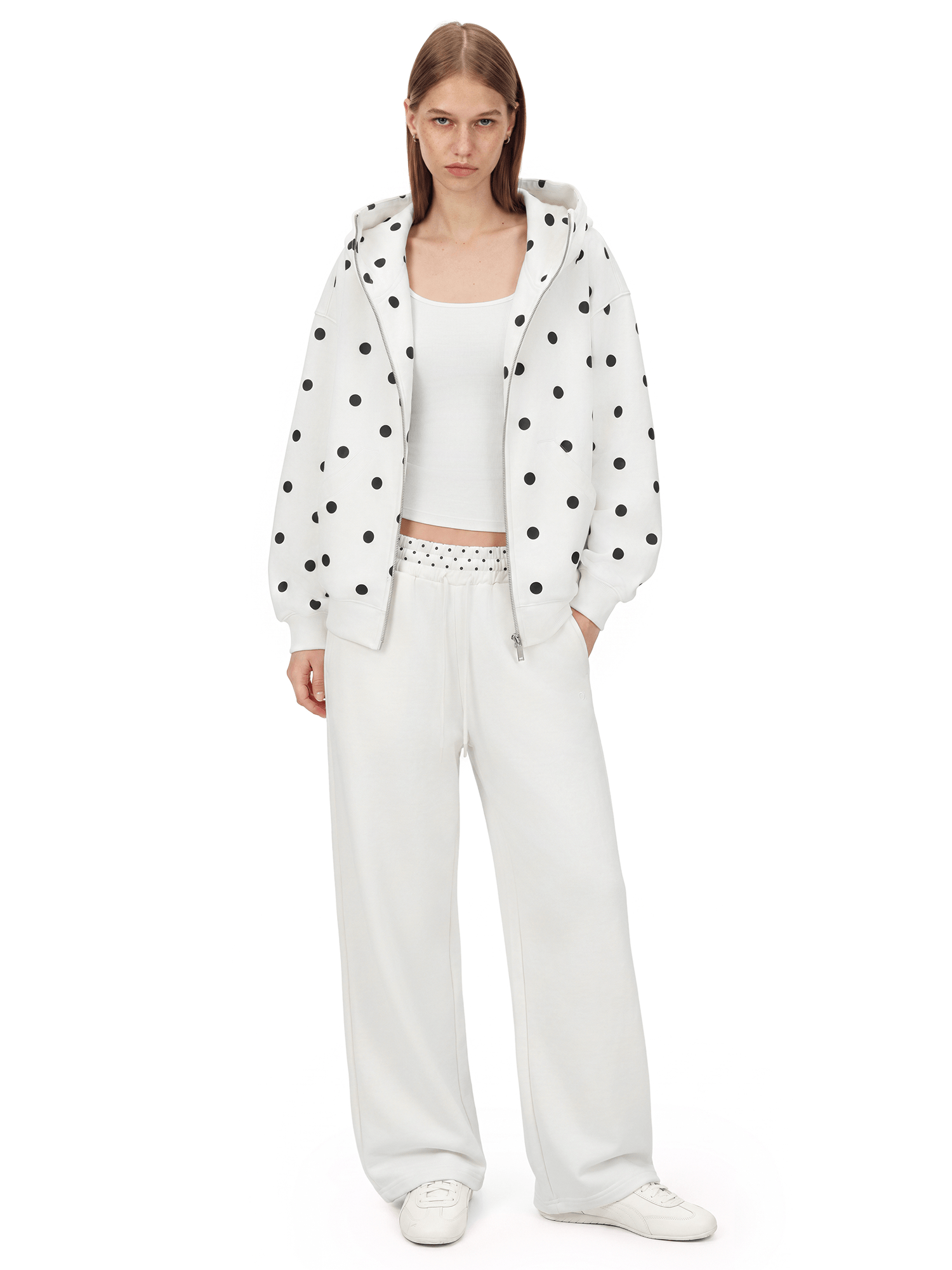 Polka Dot Chic Hoodie - Fabric Texture & Stitching Detail - Streetwear Aesthetic | FDR Studios