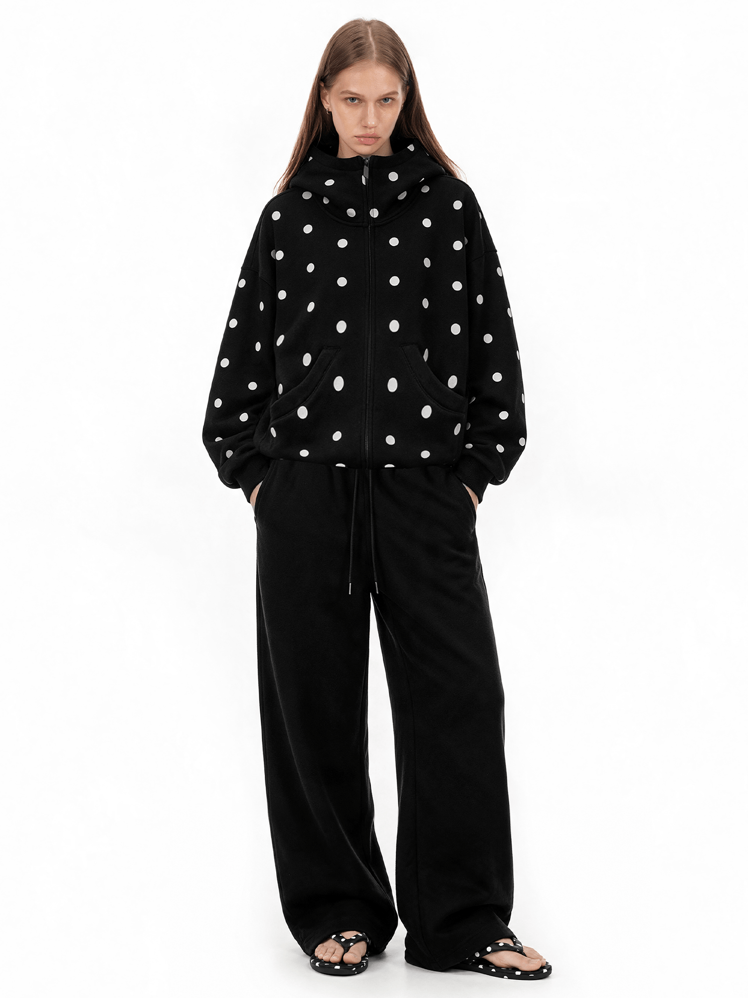 Alternative angle view of Polka Dot Chic Hoodie in White Hoodie - FDR