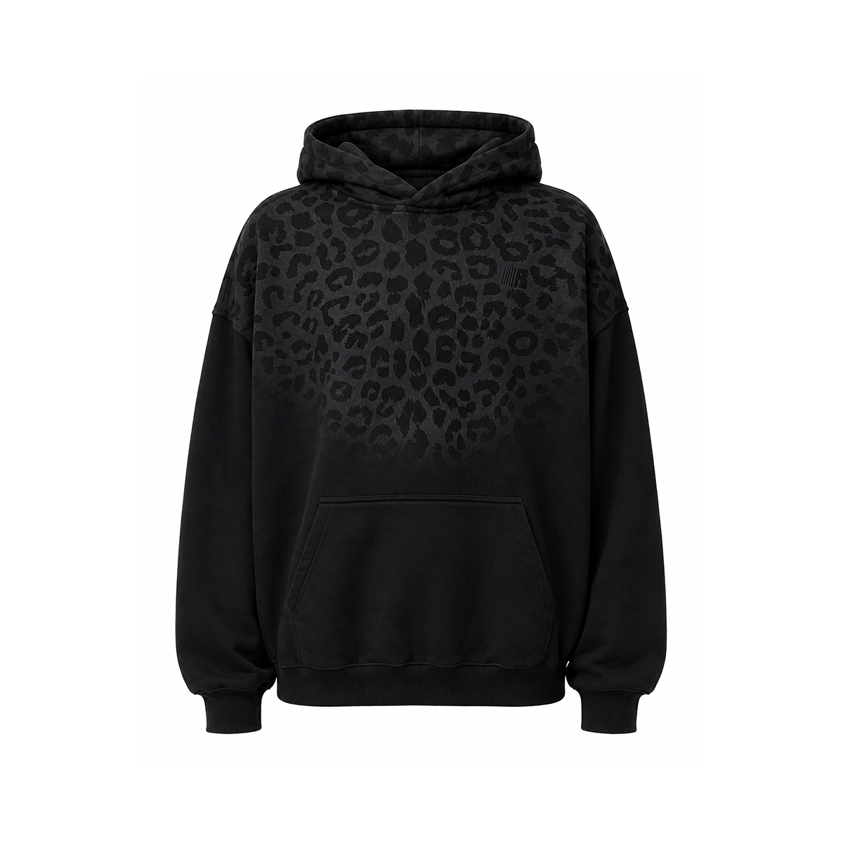 Reflective Leopard Fleece Hoodie in Black (Front View Product Shot) - FDR Oversized Heavyweight Hoodie - Official Streetwear Sweatshirt | FDR Studios