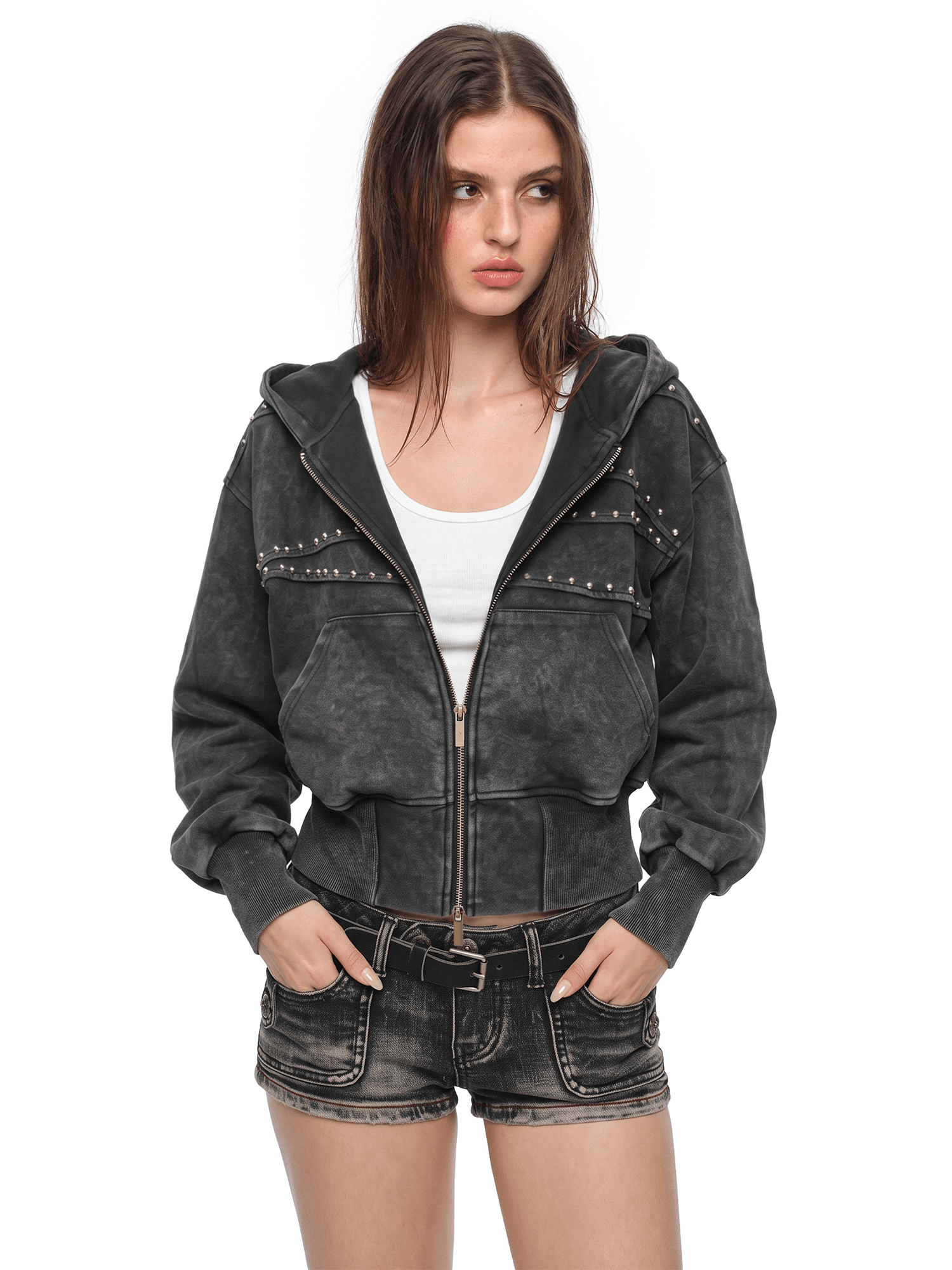 Seamed Rhinestone Hoodie