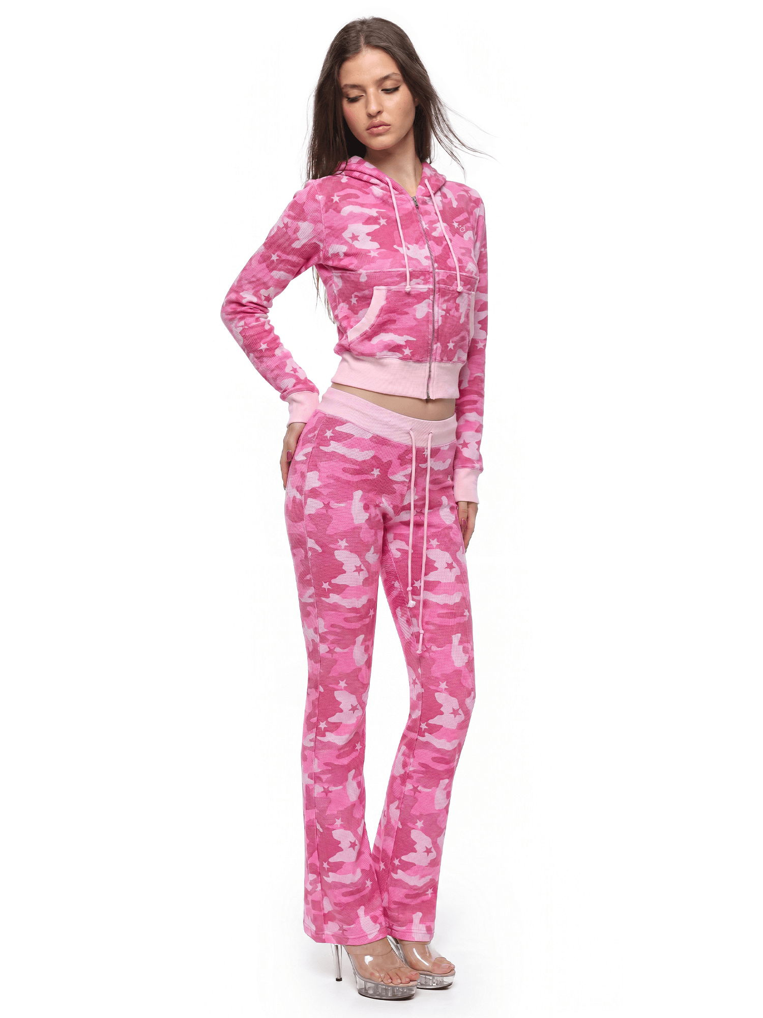 Star Camo Waffle Zip Hoodie & Flare Pants
