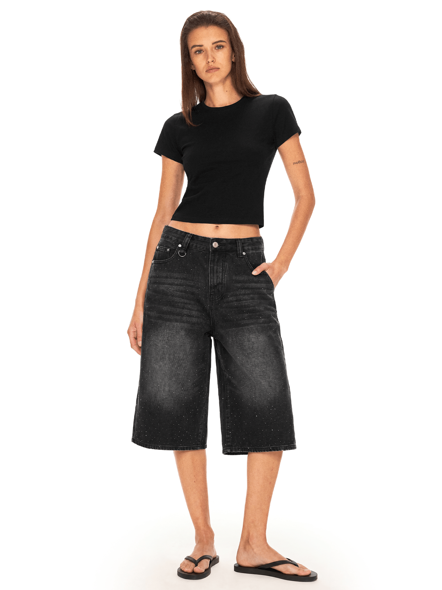 Static Glitch Crystal Jorts - Fabric Texture & Stitching Detail - Oversized Baggy Fit | FDR Studios
