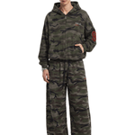 Camouflage double waist sweatpants back view, men oversized wide leg joggers street style pants casual wear