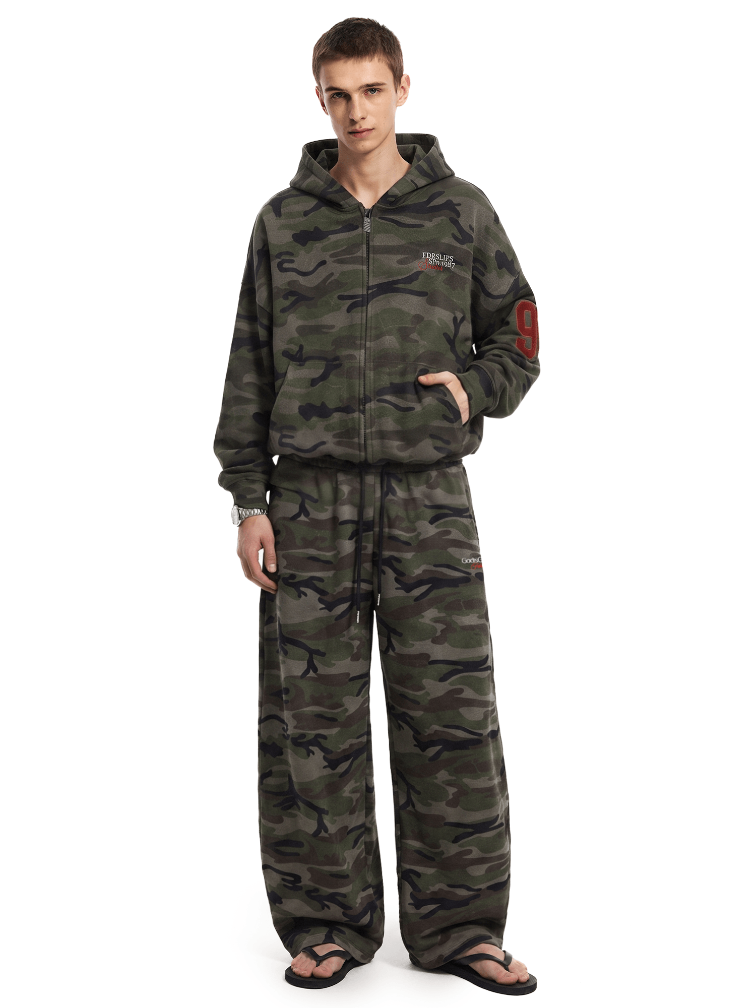 Side angle perspective of Urban Camo Baggy Pants in Camouflage - FDR