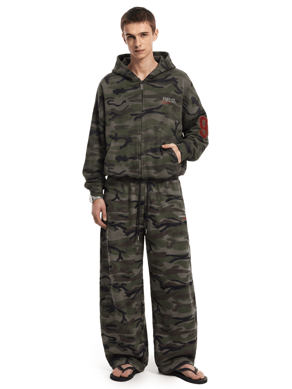 Urban Camo Baggy Pants - Fabric Texture & Stitching Detail - Oversized Baggy Fit | FDR Studios