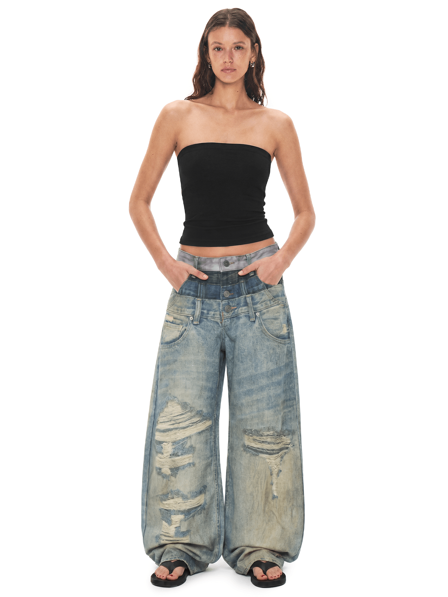 Vandal Distressed Baggy Jeans - Fabric Texture & Stitching Detail - Oversized Baggy Fit | FDR Studios