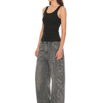 Back view of model wearing Vintage Rhinestone Baggy Denim in Washed Gray - FDR