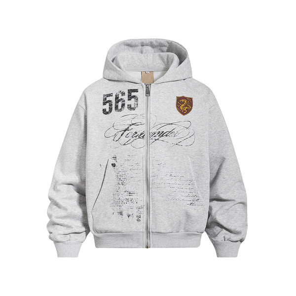 Script Washed Zip Hoodie