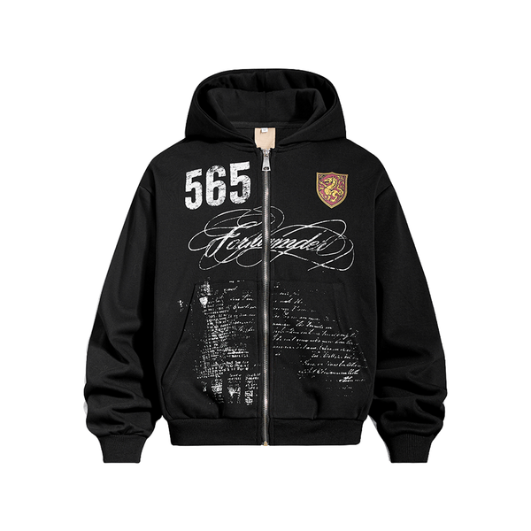 Script Washed Zip Hoodie