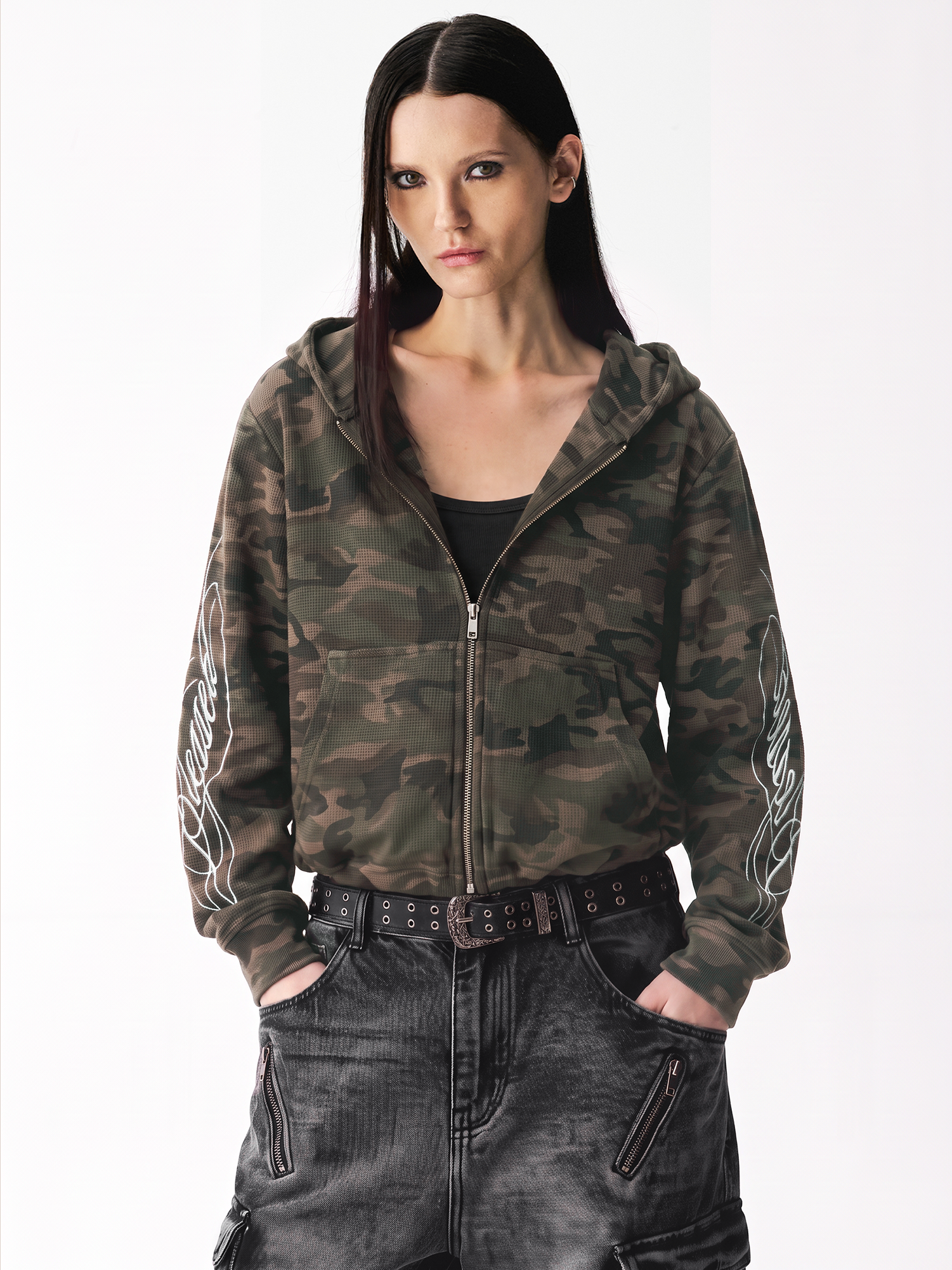 Waffle Camo Script Hoodie