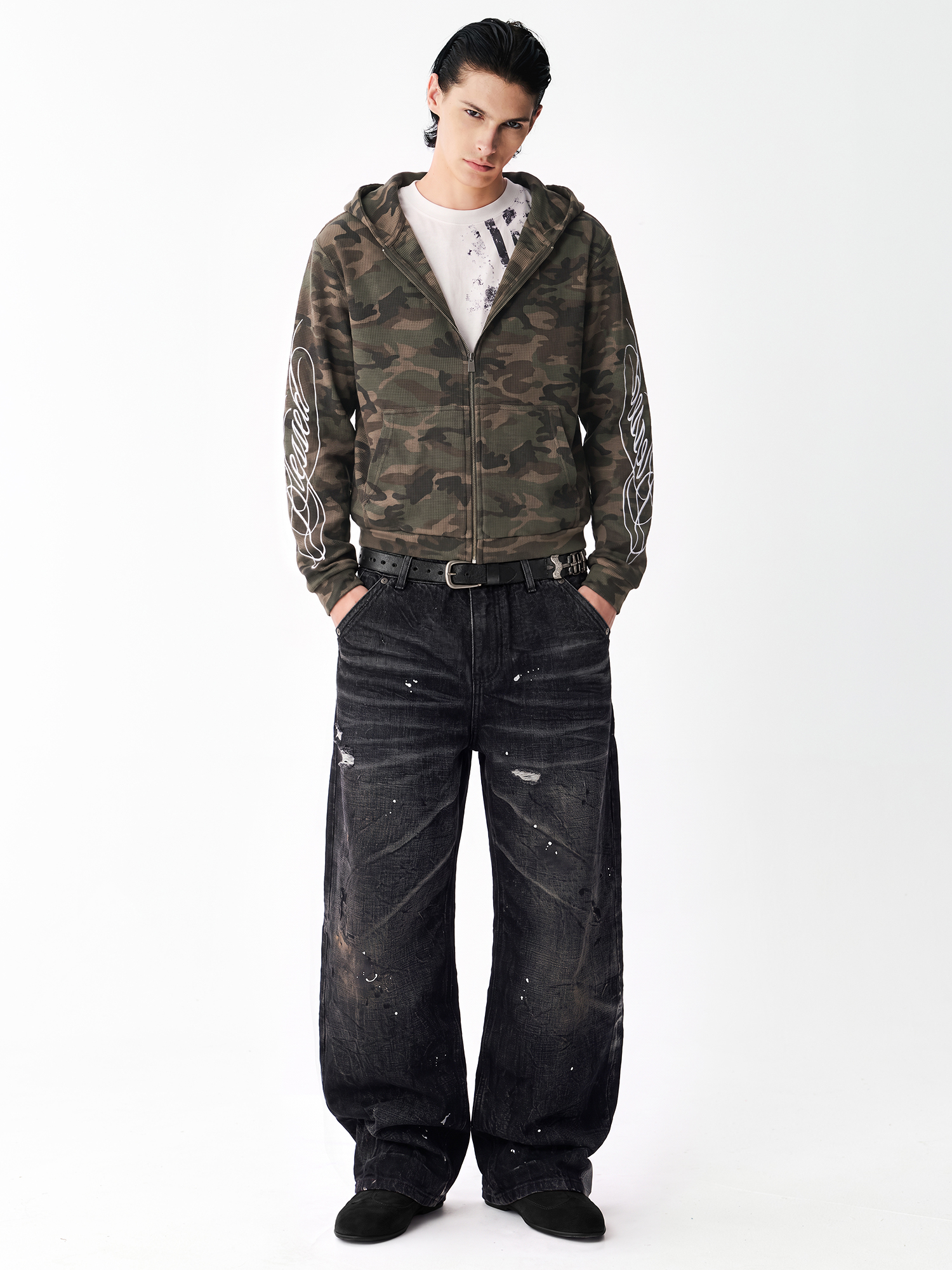 Waffle Camo Script Hoodie