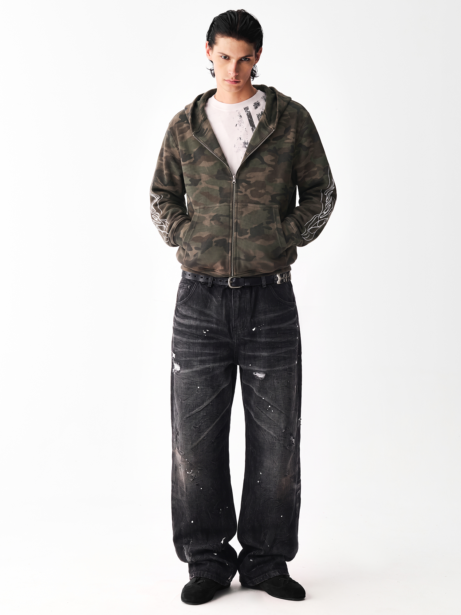 Waffle Camo Script Hoodie