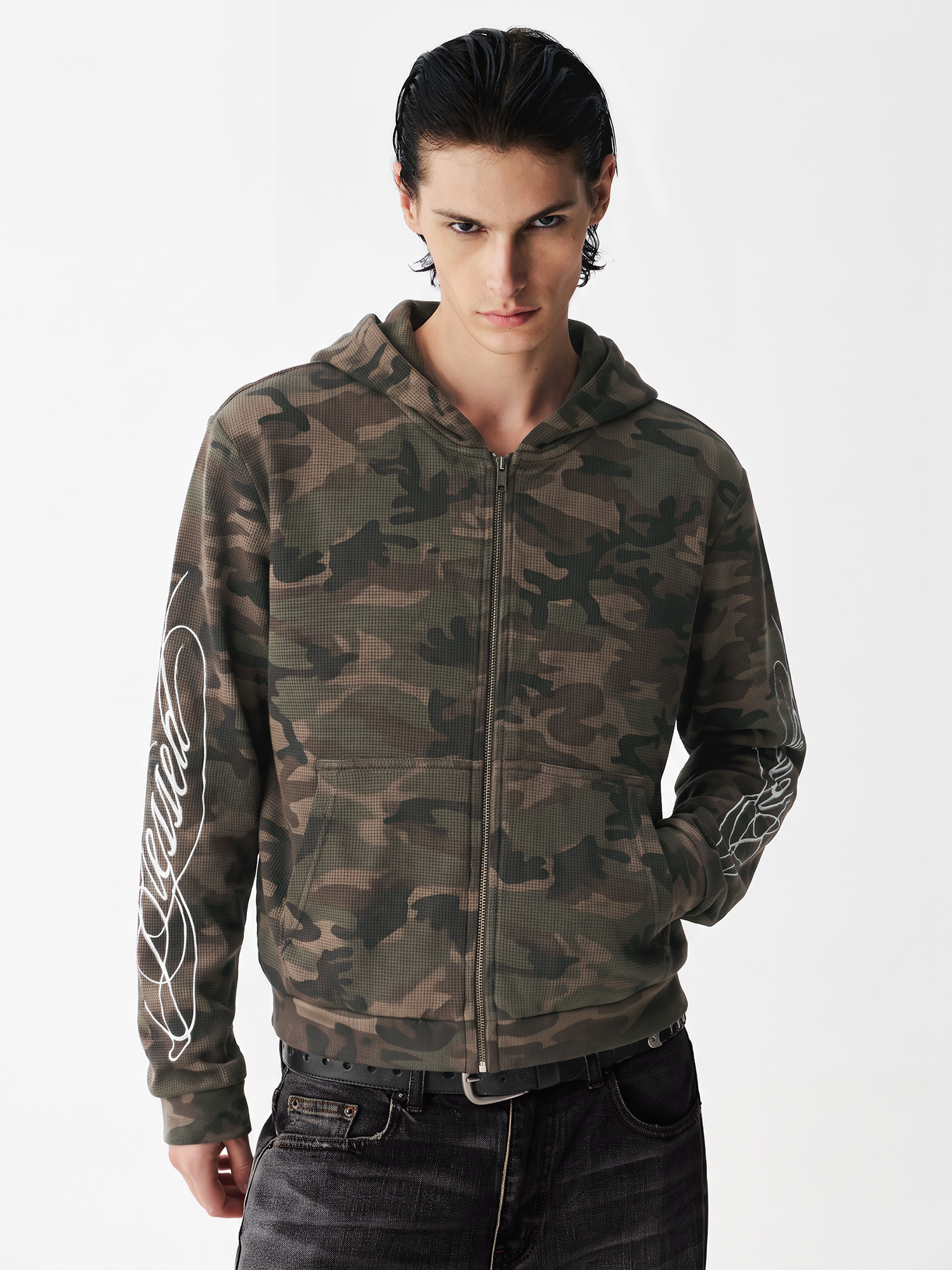 Waffle Camo Script Hoodie