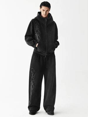 Washed Embroidery Zip Hoodie
