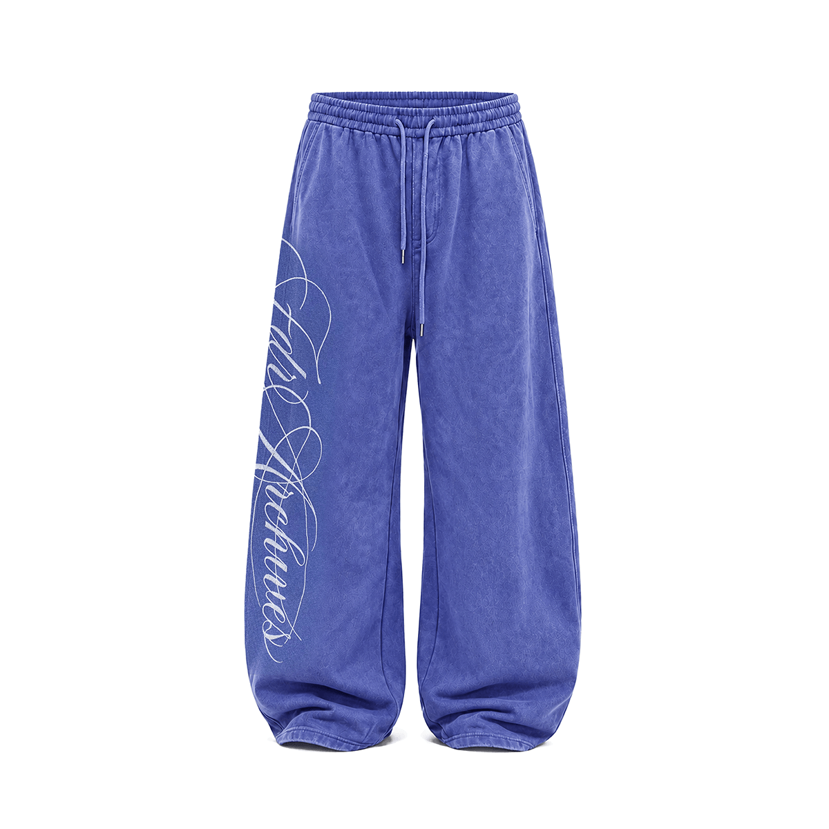 Royal blue wide-leg sweatpants with relaxed oversized fit and script logo