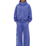 Royal blue oversized hoodie set with matching wide-leg sweatpants, front view on model