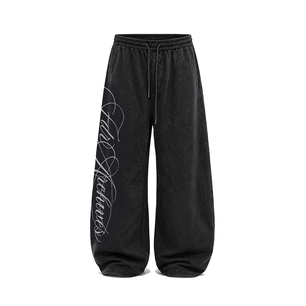 lack wide-leg baggy sweatpants with vertical script logo embroidery, product front view