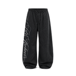 lack wide-leg baggy sweatpants with vertical script logo embroidery, product front view