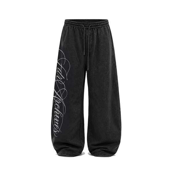 lack wide-leg baggy sweatpants with vertical script logo embroidery, product front view