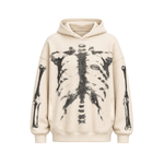 X Ray Skeleton Waffle Hoodie in Black (Fabric Texture & Close-Up Stitching Detail) - FDR Oversized Heavyweight Hoodie - Official Streetwear Sweatshirt | FDR Studios