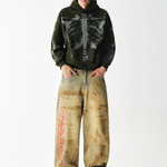 X Ray Skeleton Waffle Hoodie in Apricot-1 (Full Body Outfit & Model Styling View) - FDR Oversized Heavyweight Hoodie - Official Streetwear Sweatshirt | FDR Studios