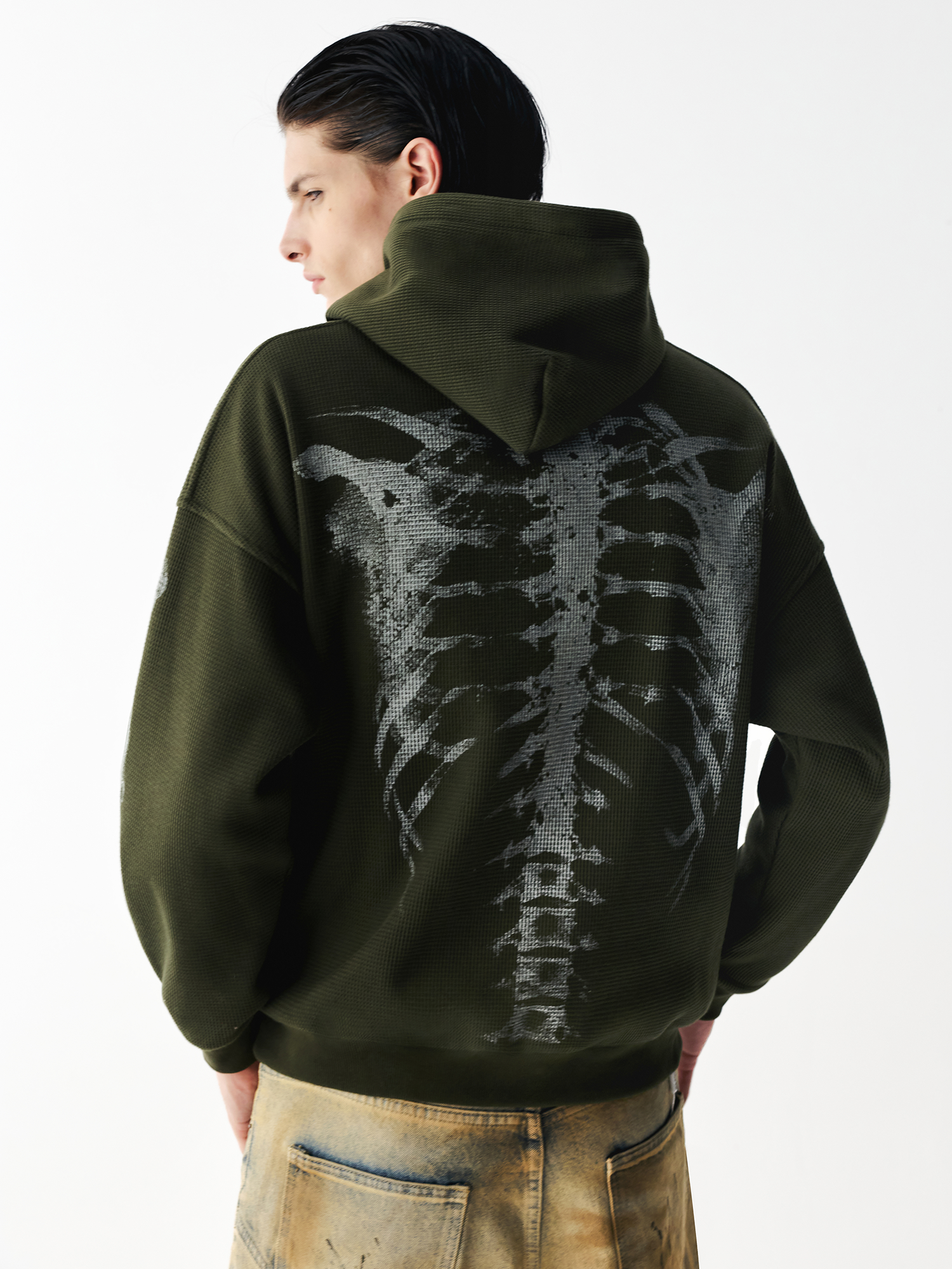 X Ray Skeleton Waffle Hoodie in Apricot-1 (Style Perspective Shot 7) - FDR Oversized Heavyweight Hoodie - Official Streetwear Sweatshirt | FDR Studios