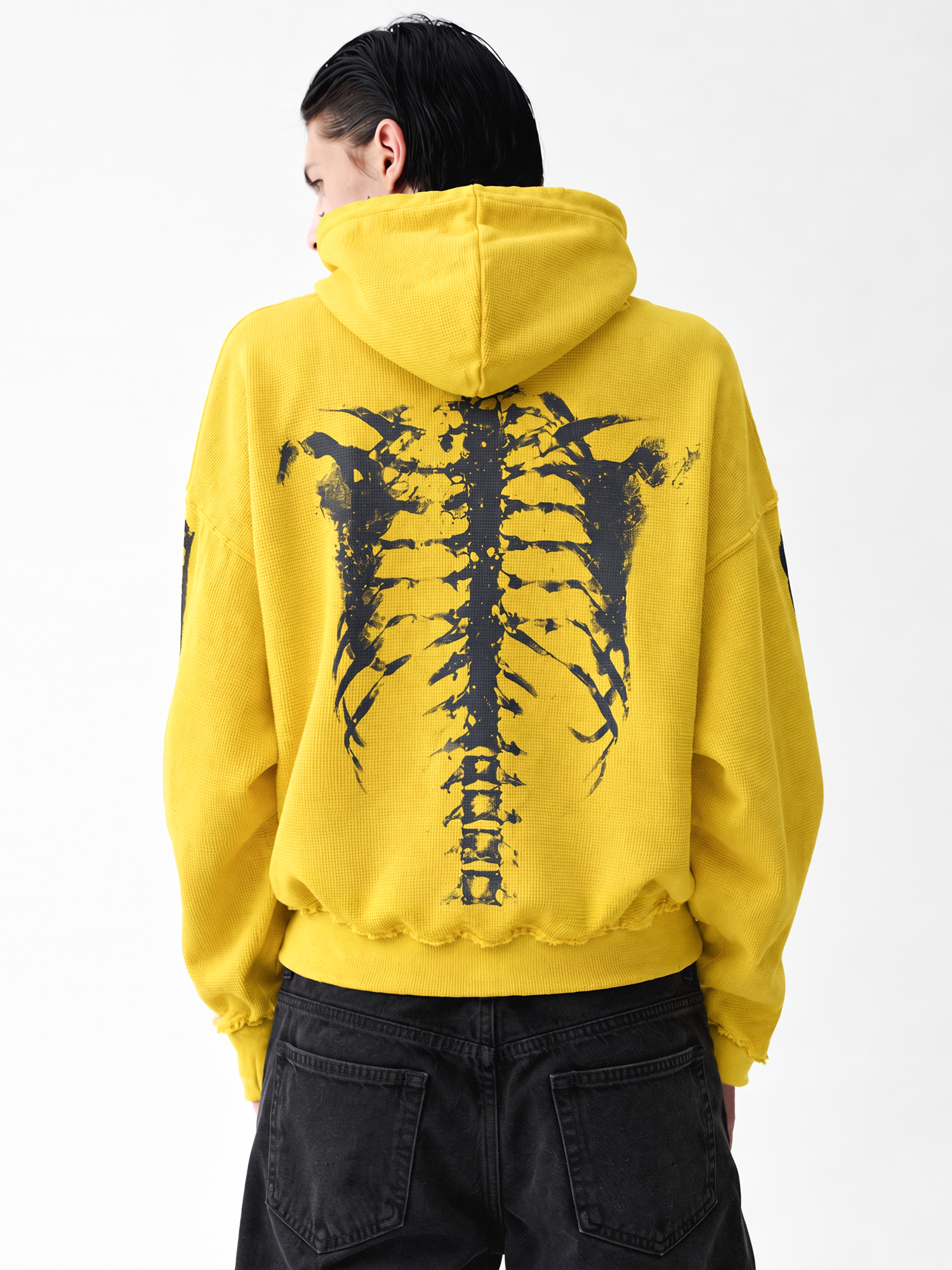 X Ray Skeleton Waffle Hoodie in Dark-Green (Style Perspective Shot 12) - FDR Oversized Heavyweight Hoodie - Official Streetwear Sweatshirt | FDR Studios