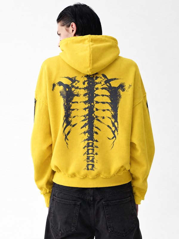 X Ray Skeleton Waffle Hoodie in Dark-Green (Style Perspective Shot 12) - FDR Oversized Heavyweight Hoodie - Official Streetwear Sweatshirt | FDR Studios