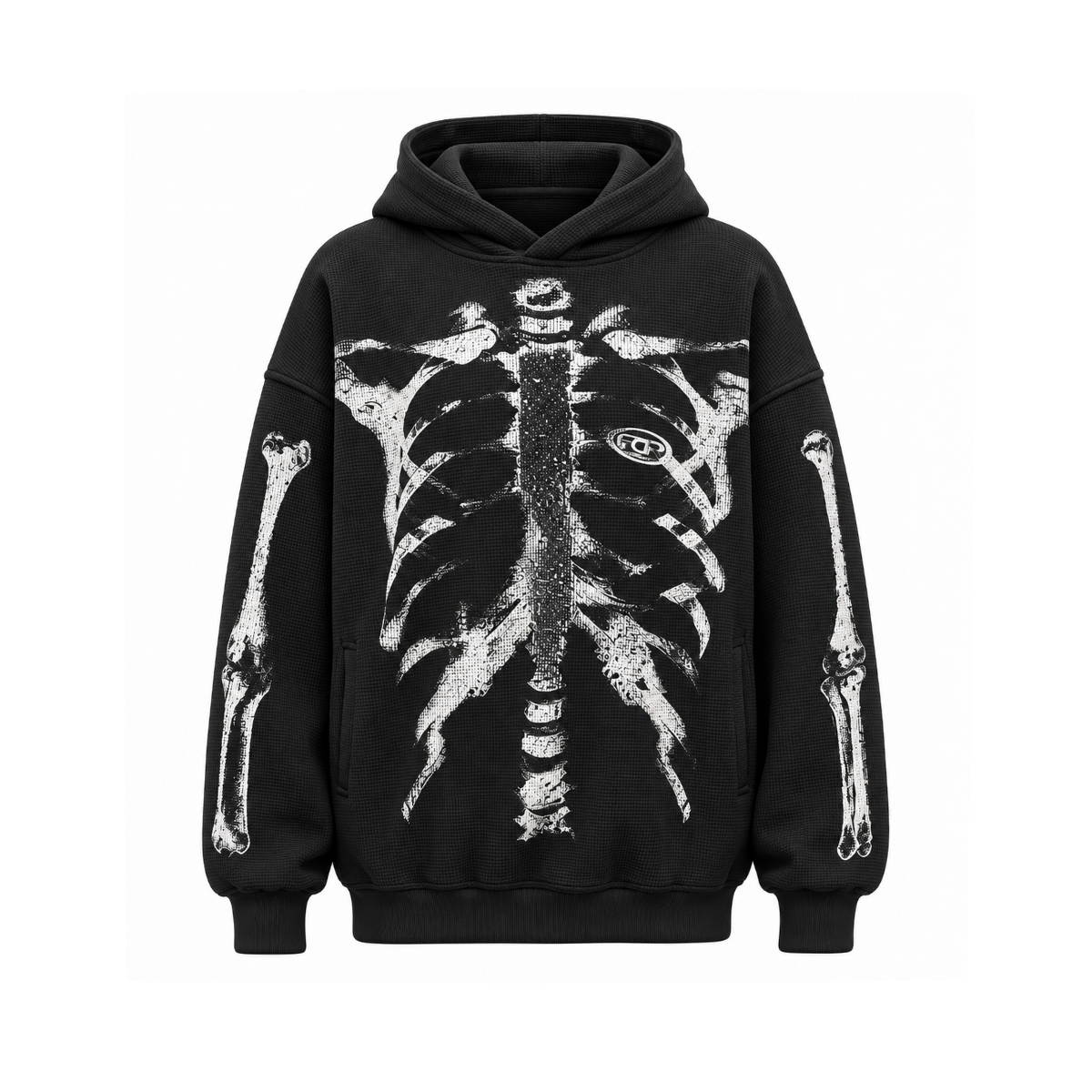 X Ray Skeleton Waffle Hoodie in Dark-Green (Style Perspective Shot 9) - FDR Oversized Heavyweight Hoodie - Official Streetwear Sweatshirt | FDR Studios