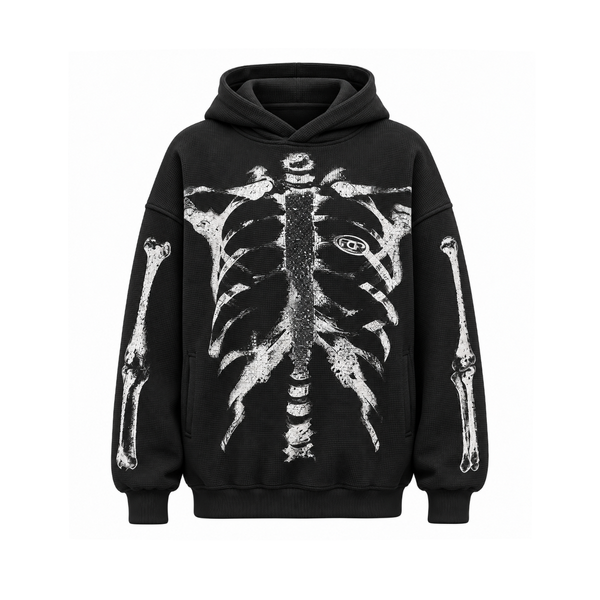 X Ray Skeleton Waffle Hoodie in Dark-Green (Style Perspective Shot 9) - FDR Oversized Heavyweight Hoodie - Official Streetwear Sweatshirt | FDR Studios