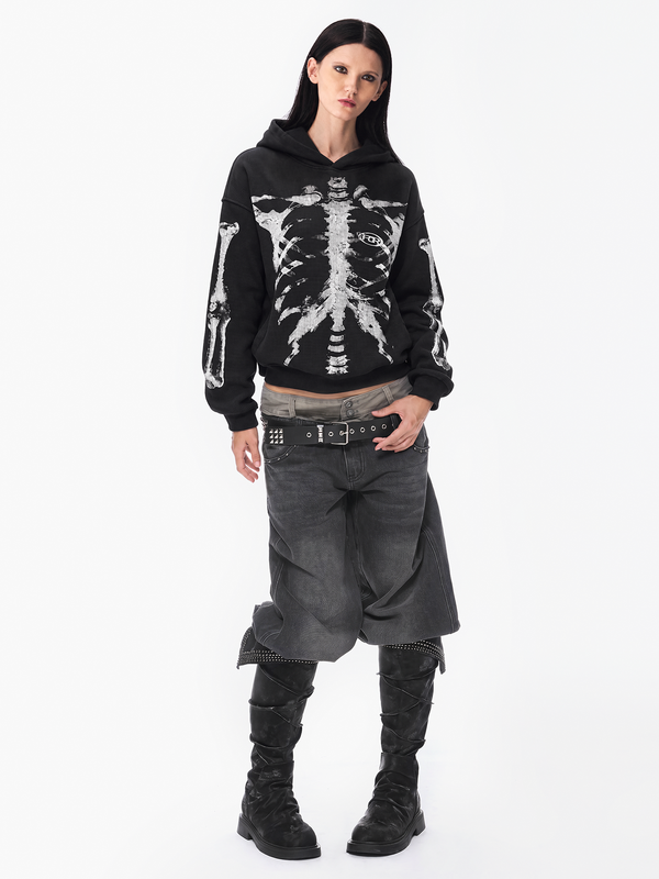 X Ray Skeleton Waffle Hoodie in Apricot-1 (Style Perspective Shot 8) - FDR Oversized Heavyweight Hoodie - Official Streetwear Sweatshirt | FDR Studios