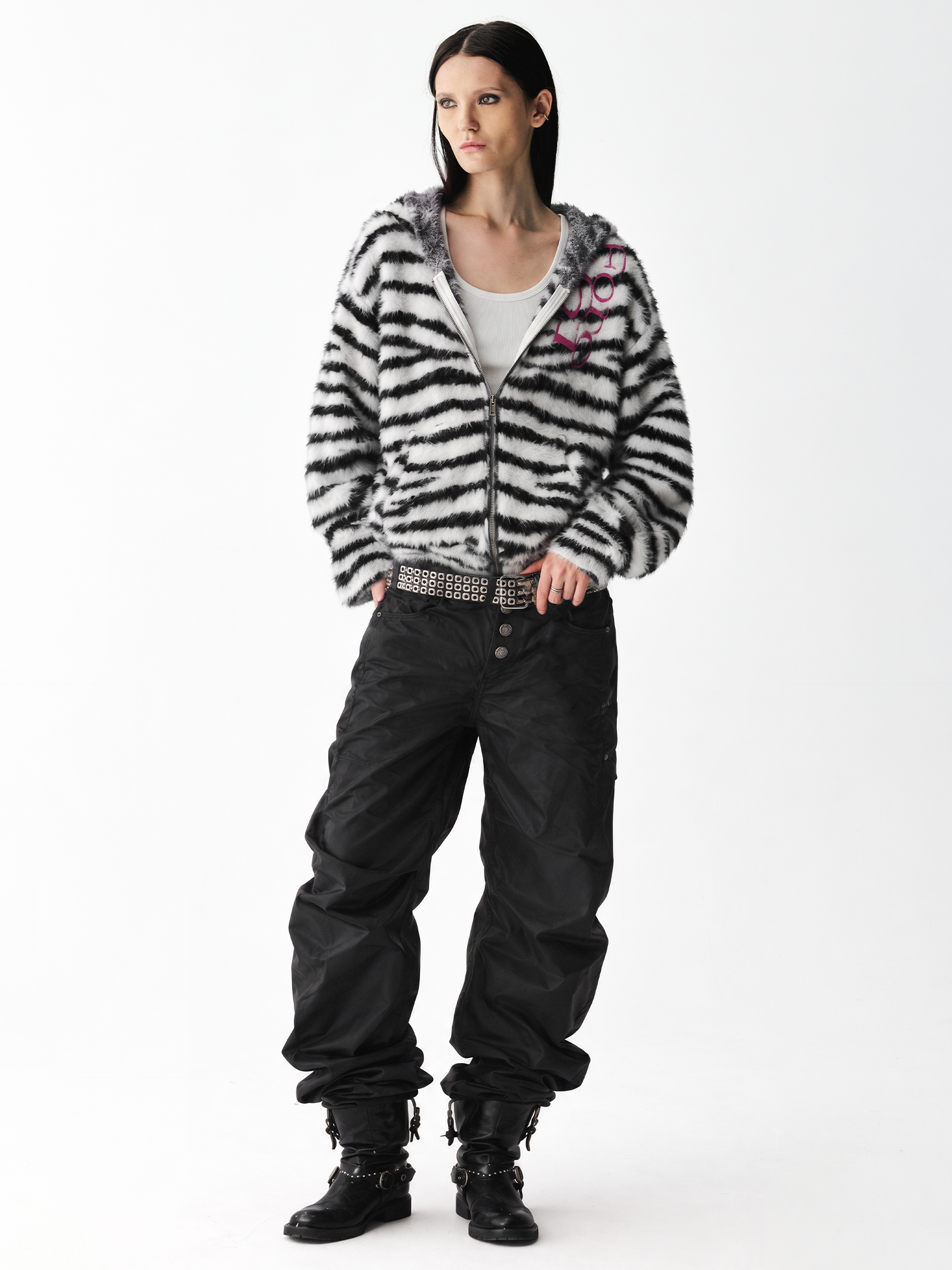 Zebra Embroidered Knit Hoodie