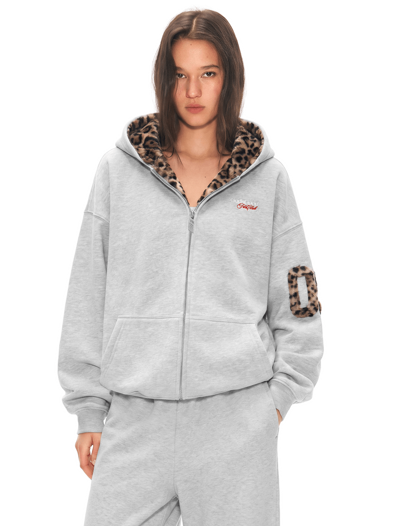 Wild Leopard-Lined Zip Hoodie - Fabric Texture & Stitching Detail - Streetwear Aesthetic | FDR Studios
