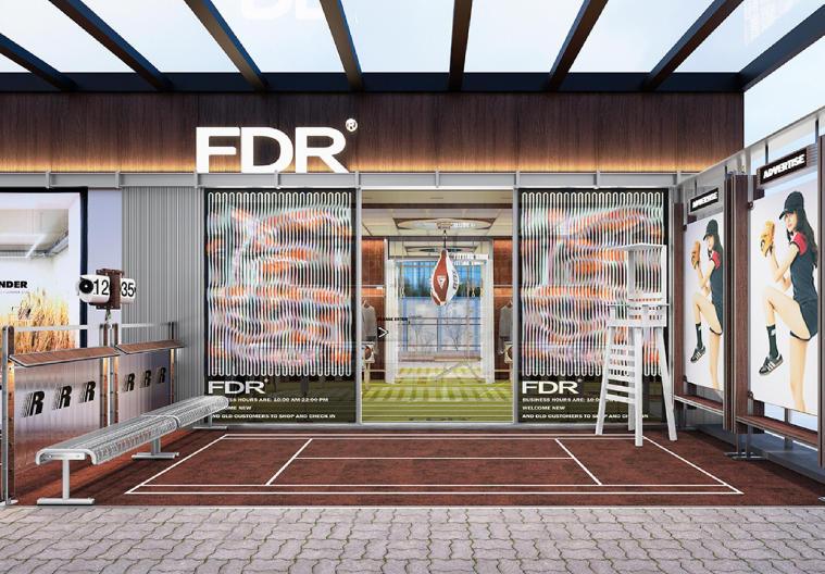 FDR Cyber Y2K fashion store exterior with athletic minimalist sport style and bold visuals