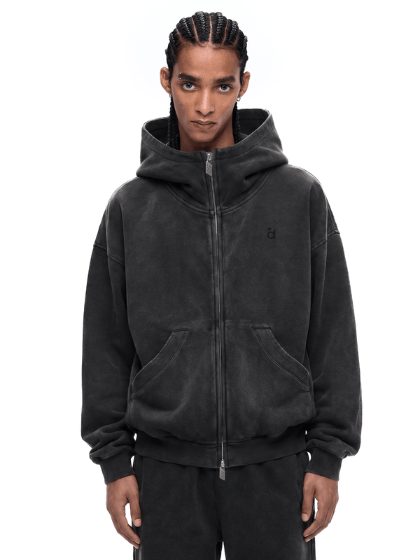 Acid Wash Heavyweight Hoodie - Close-up Material & Design Feature - Vintage Washed Style | FDR Studios