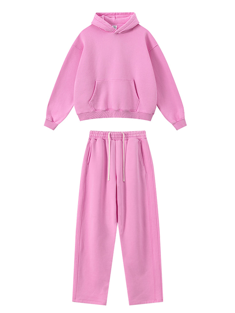 Hot pink fleece hoodie and wide-leg jogger set
