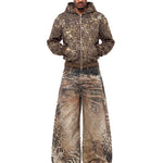 FDR Studios Cyber Y2K oversized distressed hoodie and matching wide-leg trousers set in industrial brown.