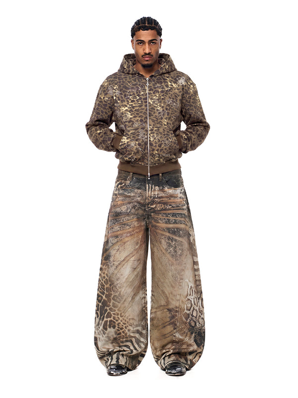 Ensemble hoodie oversize usé Cyber Y2K et pantalon large assorti de FDR Studios, en marron industriel.