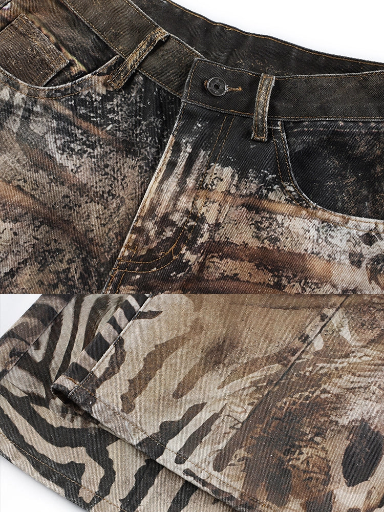 Camouflage-patterned pants on a white background