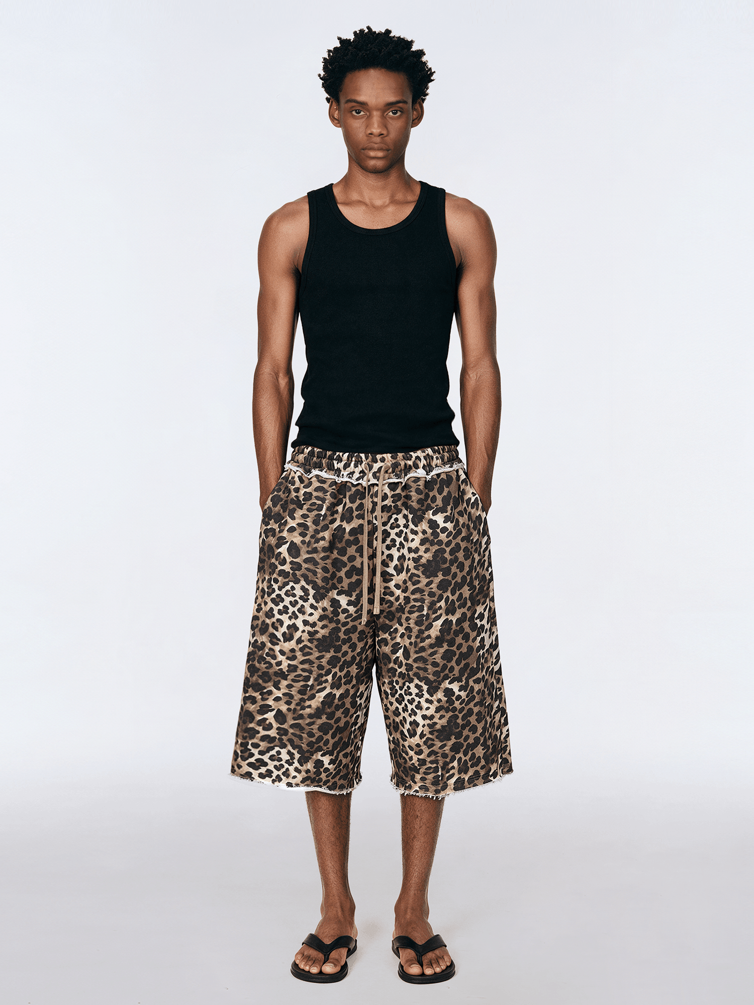 Back view of model wearing Leopard Frayed Grunge Capris - FDR
