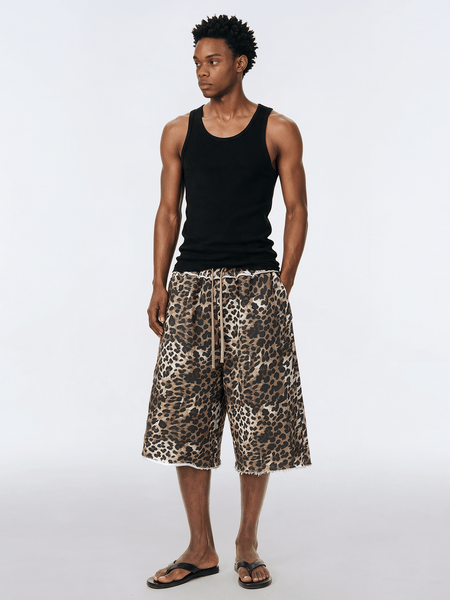 Leopard Frayed Grunge Capris - Fabric Texture & Stitching Detail - Oversized Baggy Fit | FDR Studios